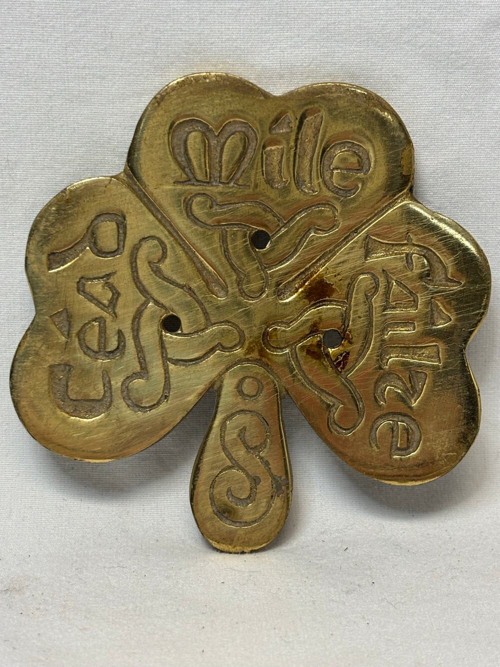 Irish Shamrock-Shaped Brass “Céad Míle Fáilte” Piece #6186